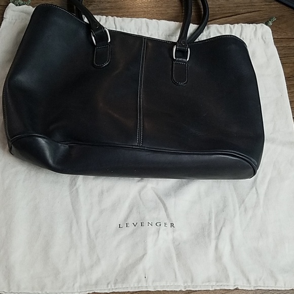 Levenger Black Leather Tote Handbag 10x14x3in - Picture 8 of 8